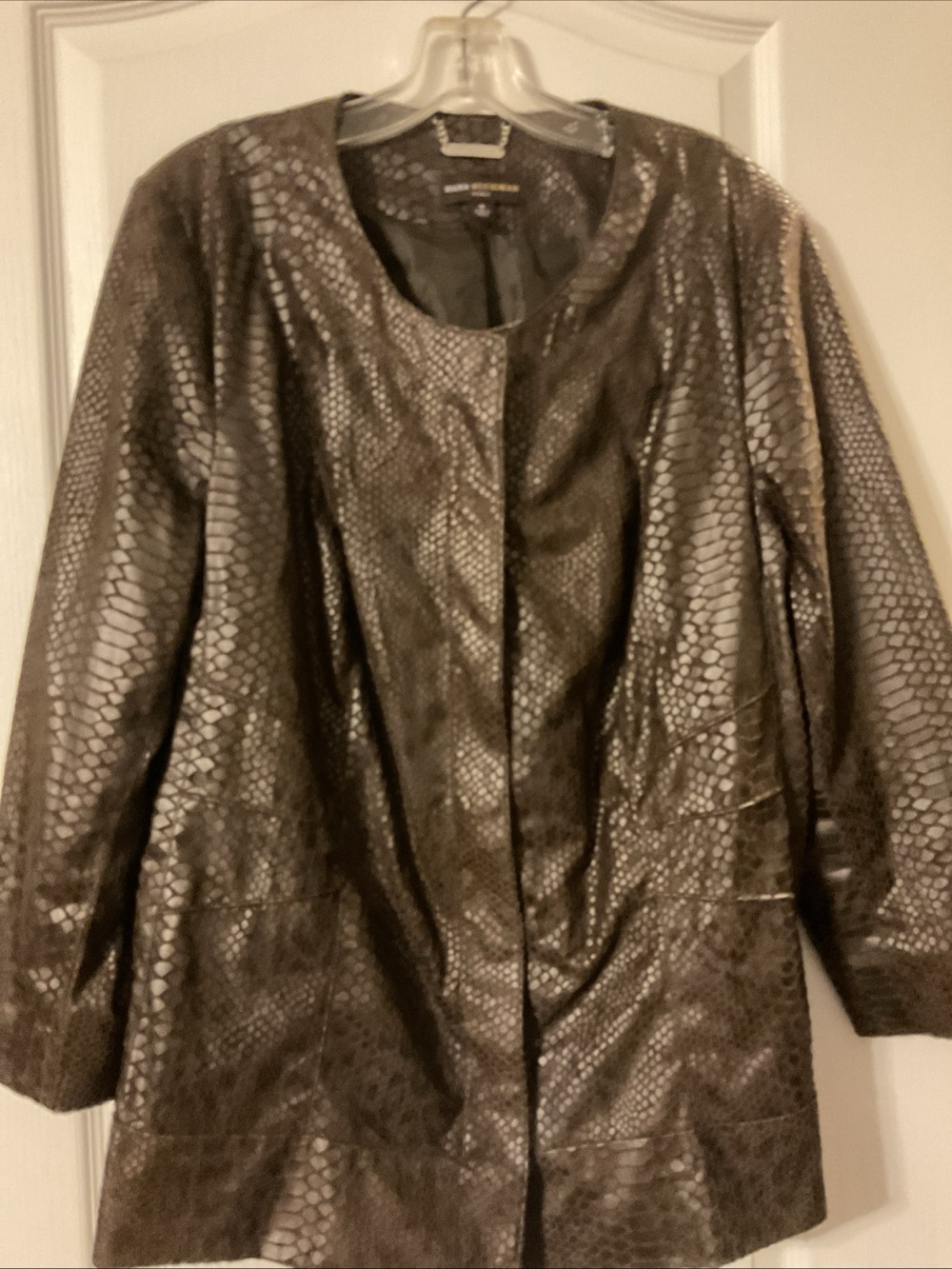 Dana Buchman Metallic Snake-Print Leather Jacket - Brown/Black
